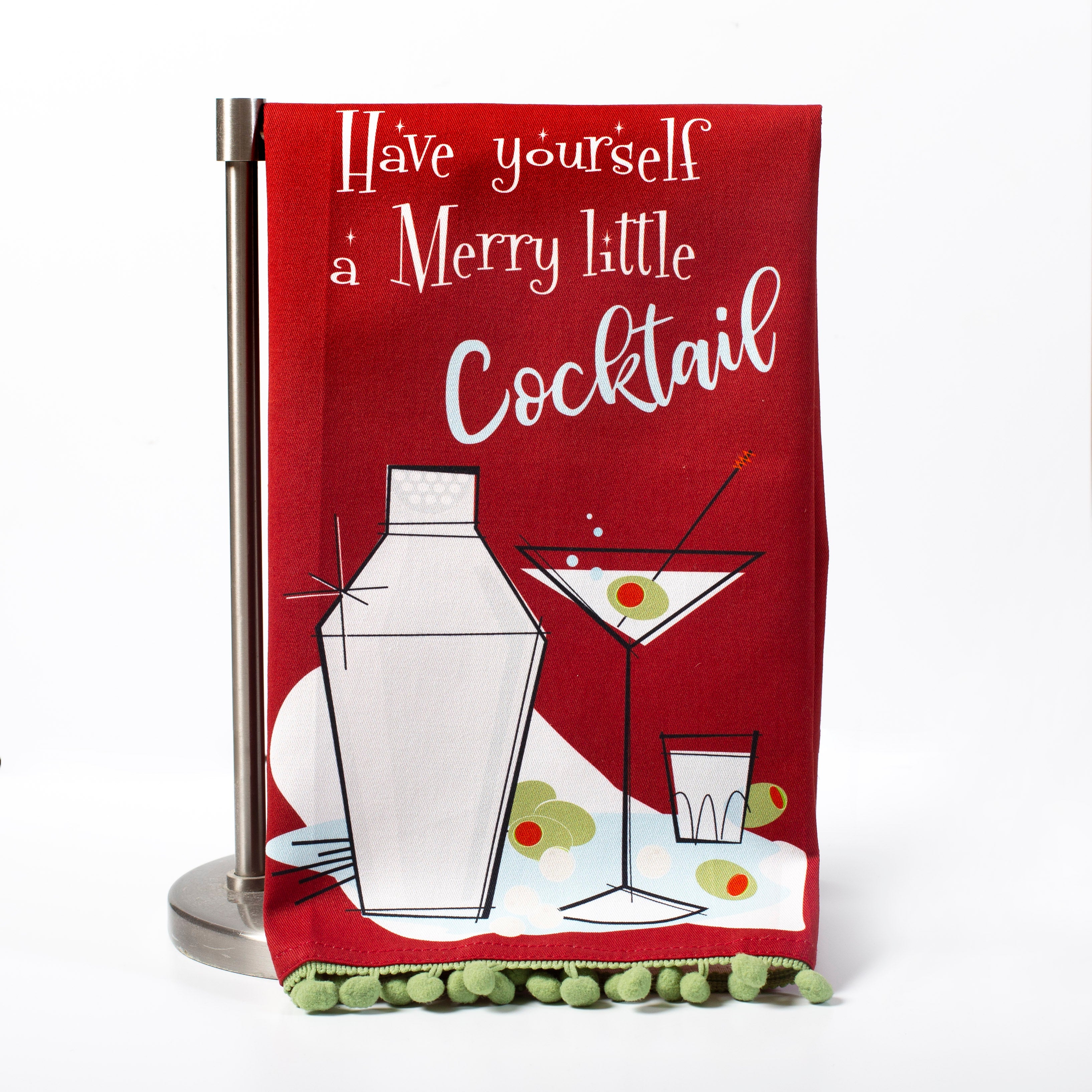Merry Little Cocktail Tea Towel with Trim