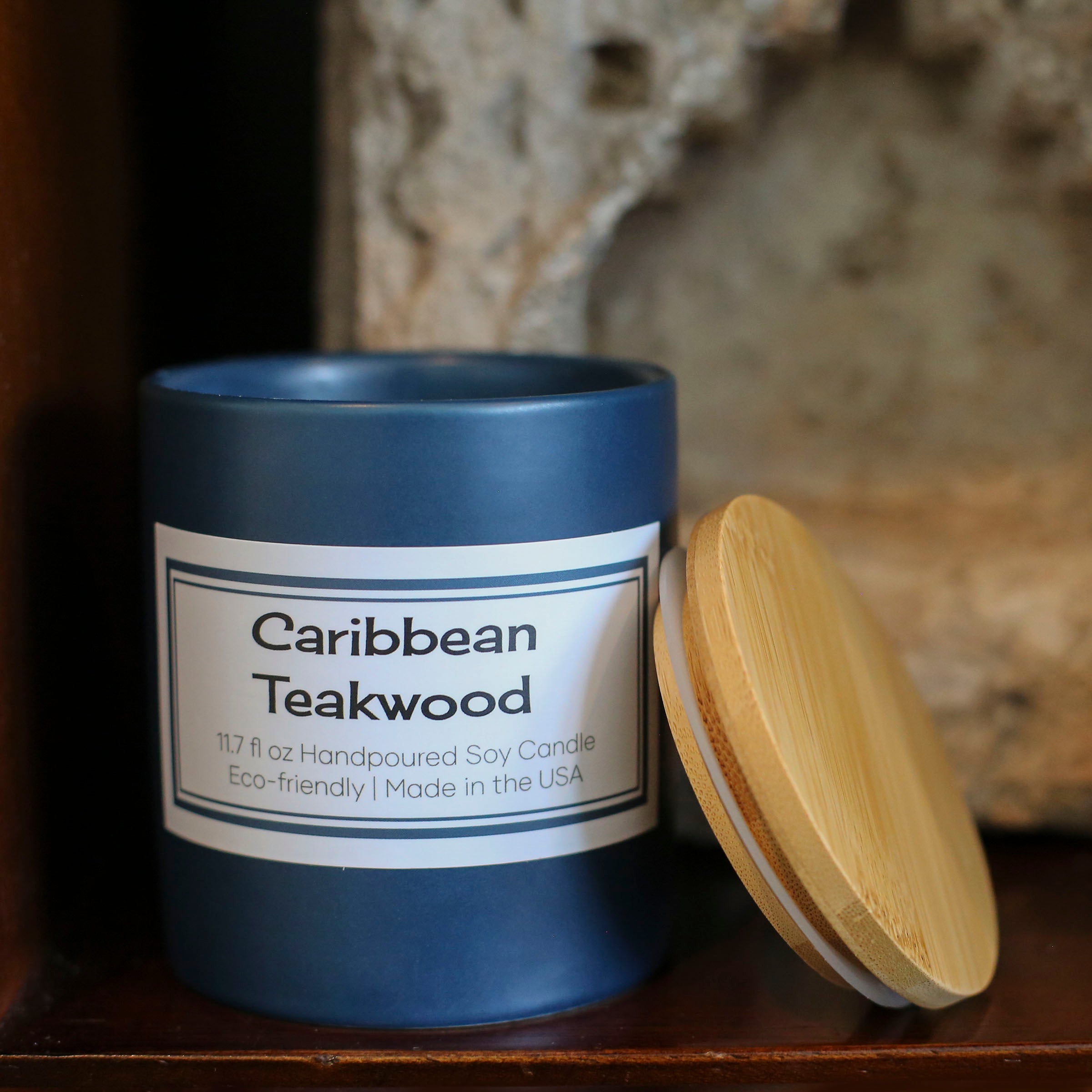 Caribbean Teakwood Steel Blue Soy Candle