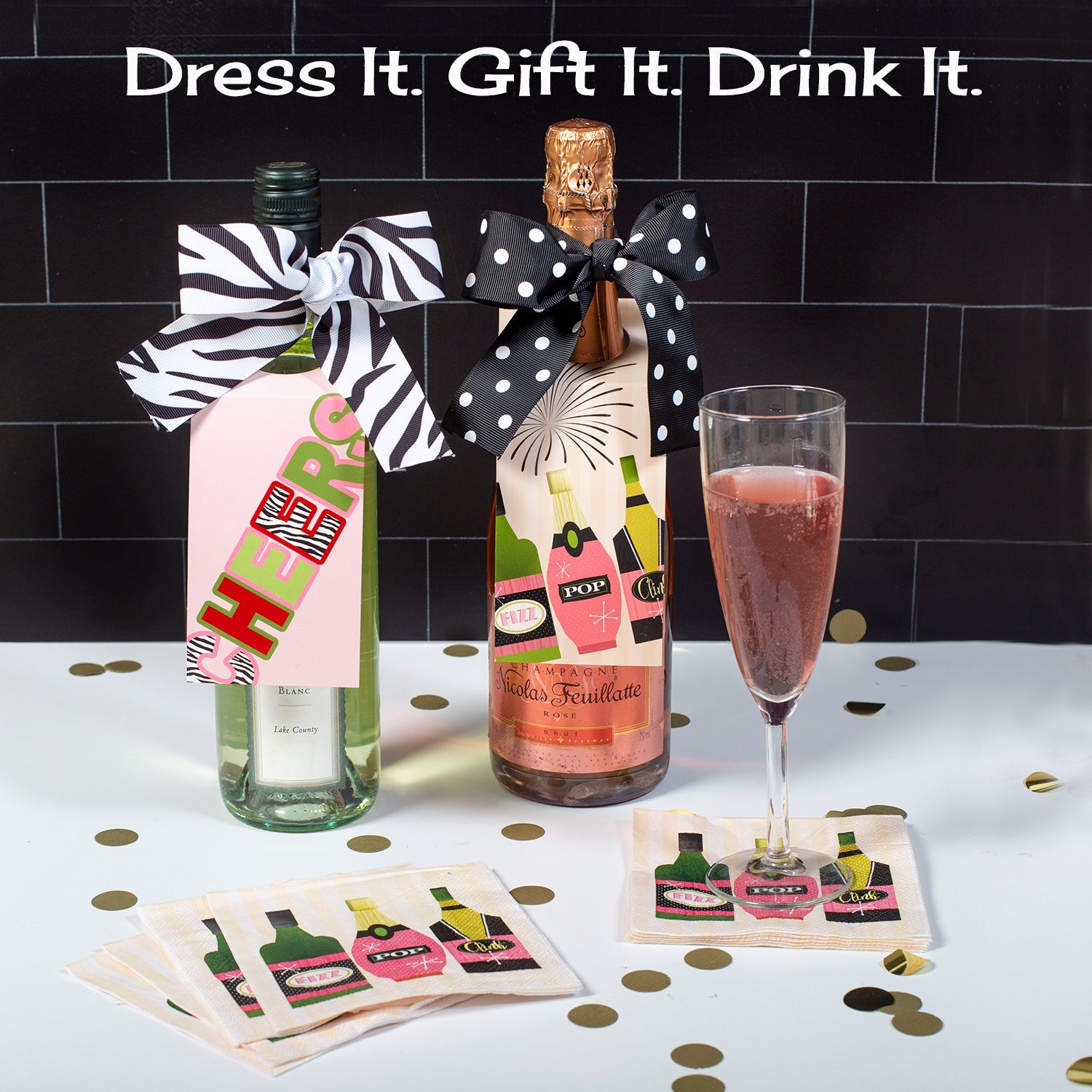 cheers girls night zebra paper wine tag with bow
