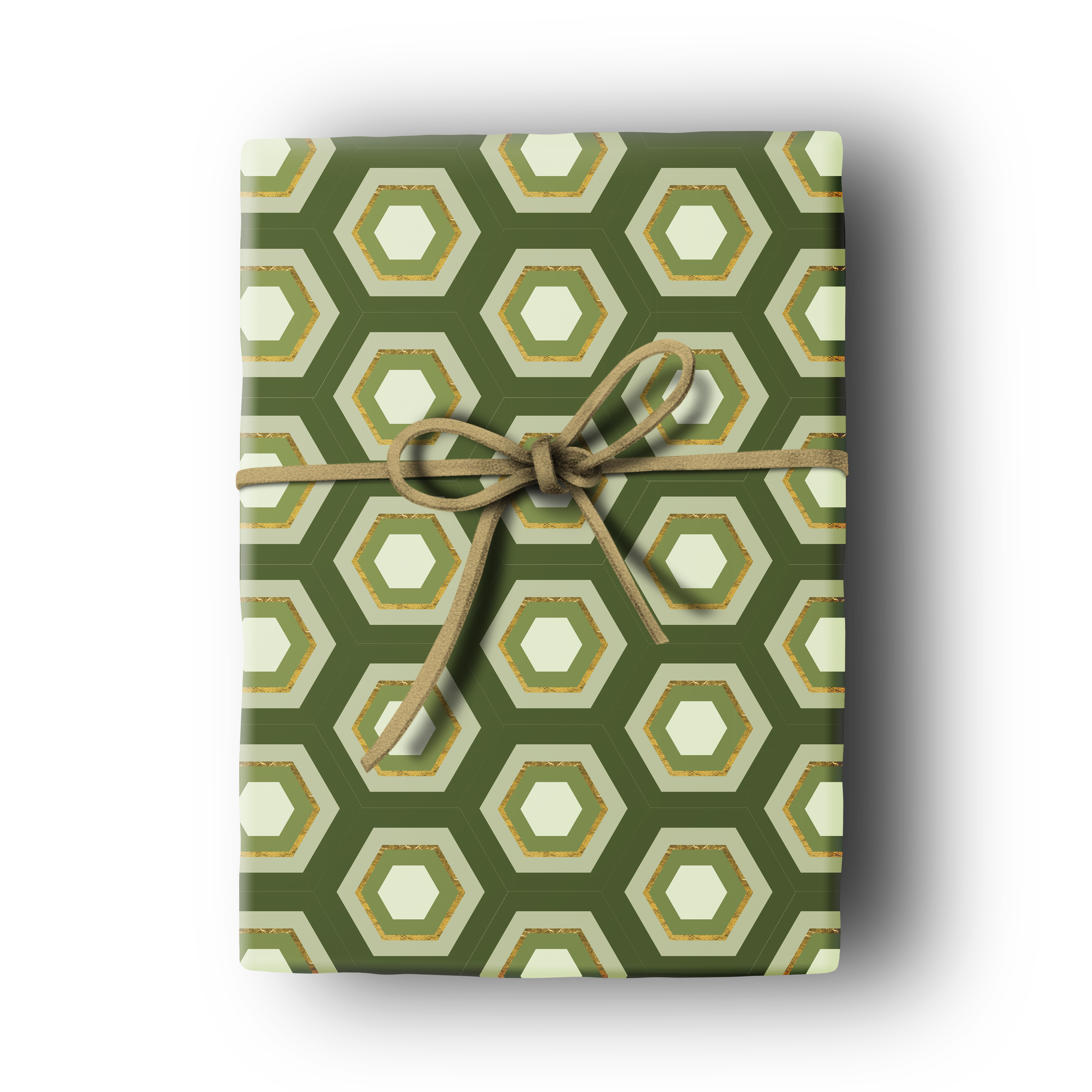 mid century modern green hexagon gift wrap