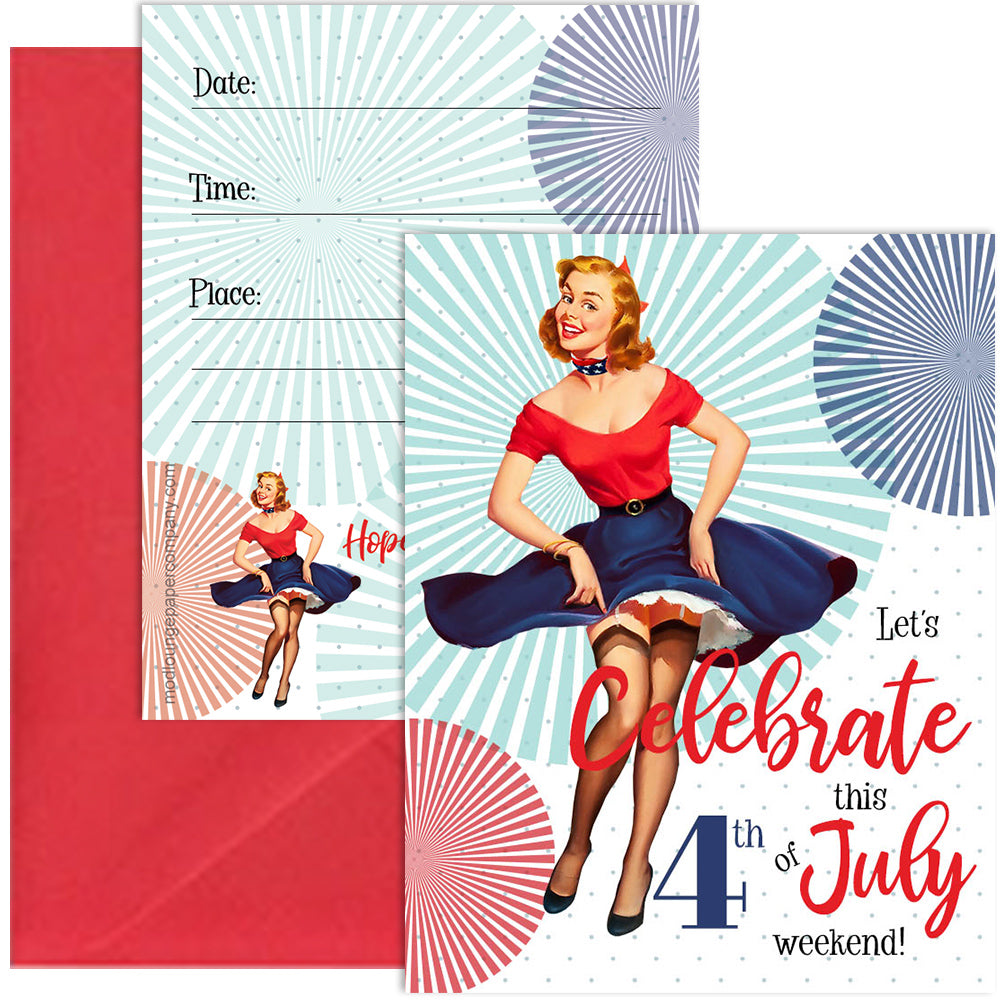 4th of July Vintage Pinup Boxed Party Invitations