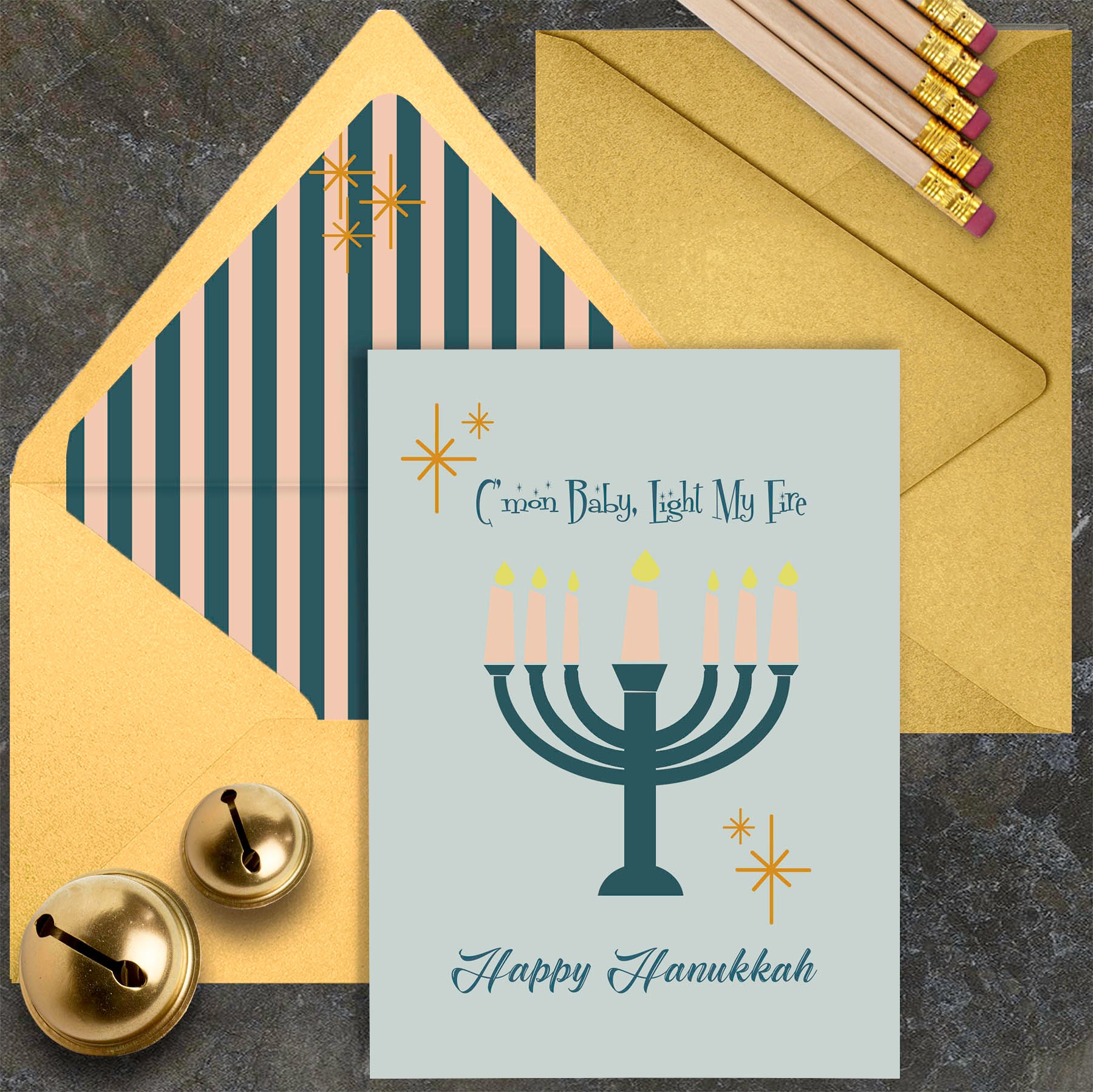 mid century modern hanukkah greeting card