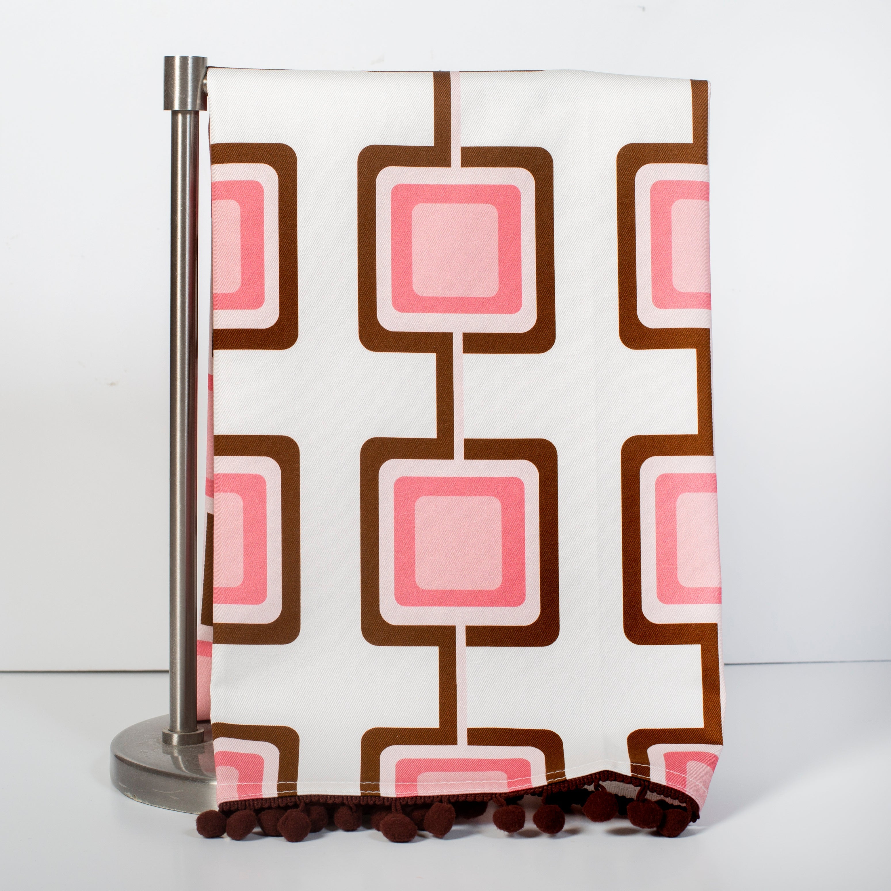 retro squares pink kitchen cotton tea towel with trim